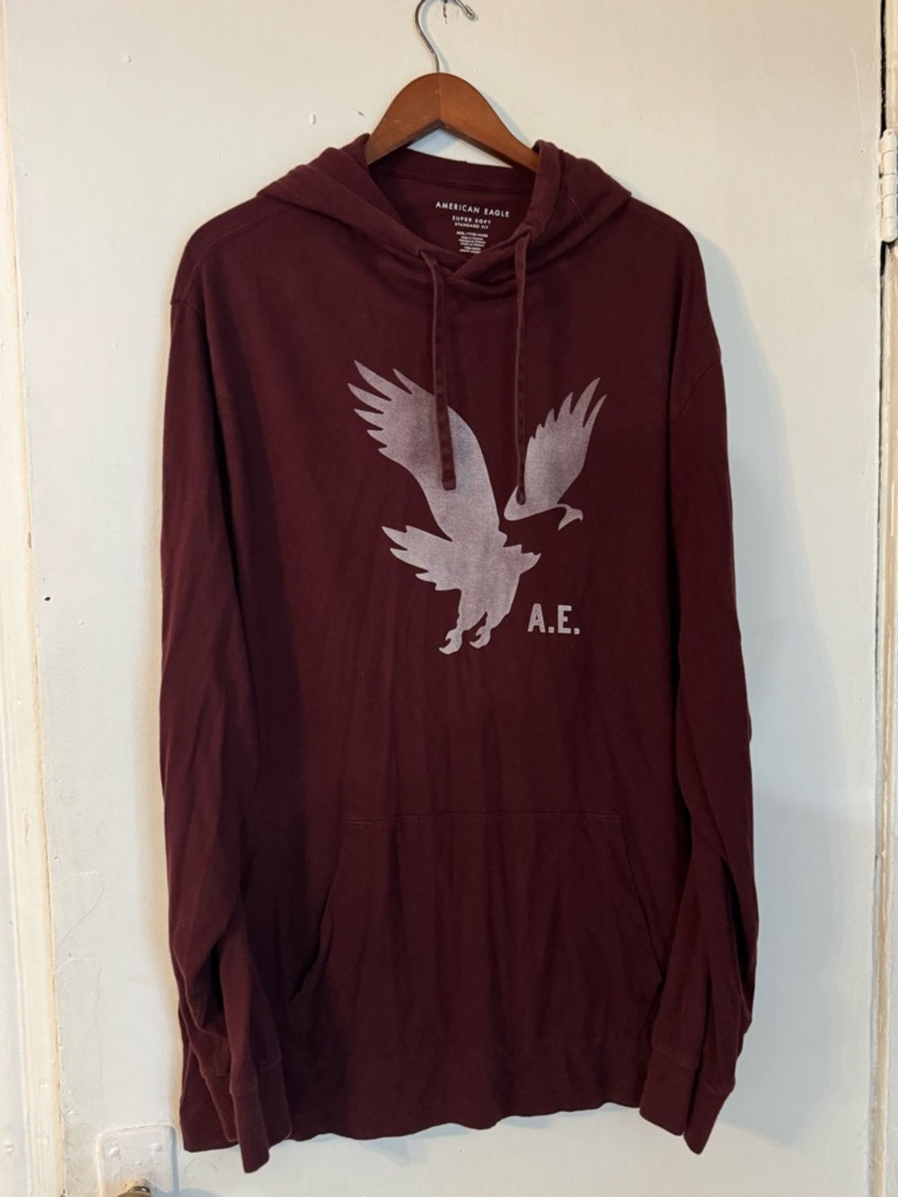 American Eagle Outfitters Maroon Hooded Sweatshirt with Silver Eagle Logo